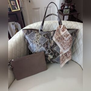 NWOT Anne Klein Vegan Leather Animal Print Tote and Brown Clutch Set